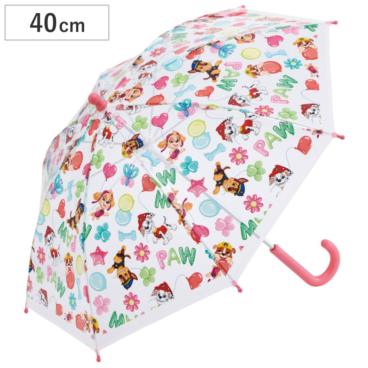 傘 40cm 子ども用ビニール傘 パウパトロール バルーン （ ビニール傘 かさ 軽量 丈夫 折れにくい 手開き 安全カバー 子供用 幼児 雨傘 雨具 カサ 3歳 4歳 5歳 軽い ネームタグ 通園 保育園 幼稚園 適応身長 95?105cm キャラクター ）