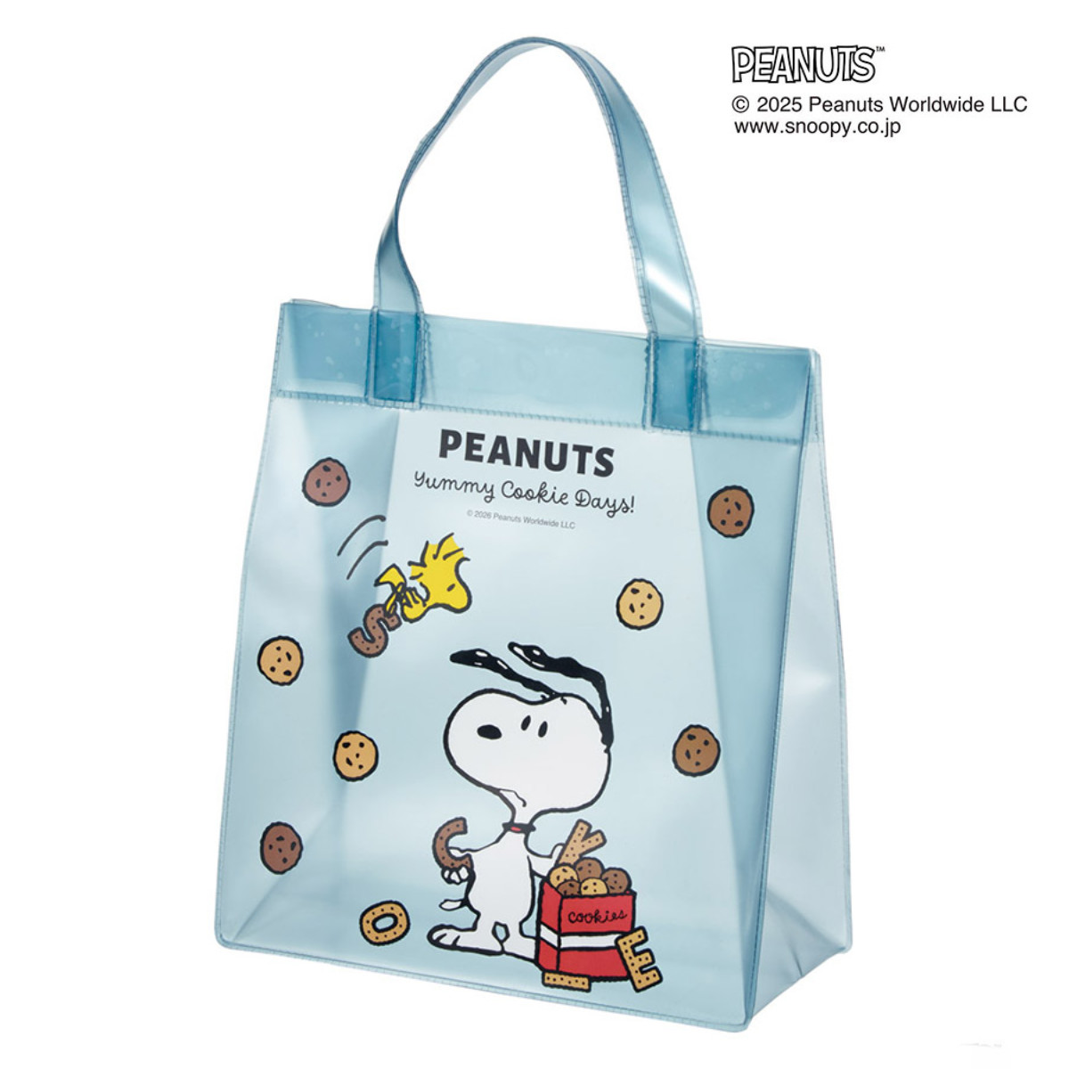 ビニールバッグ スヌーピー クッキー ブルー （ SNOOPY ピーナッツ PEANUTS キャラ キャラクター かばん 手提げ マチ付き バッグ クリアバッグ プールバッグ かわいい 軽い ビニール製 持ち運び トートバッグ ）