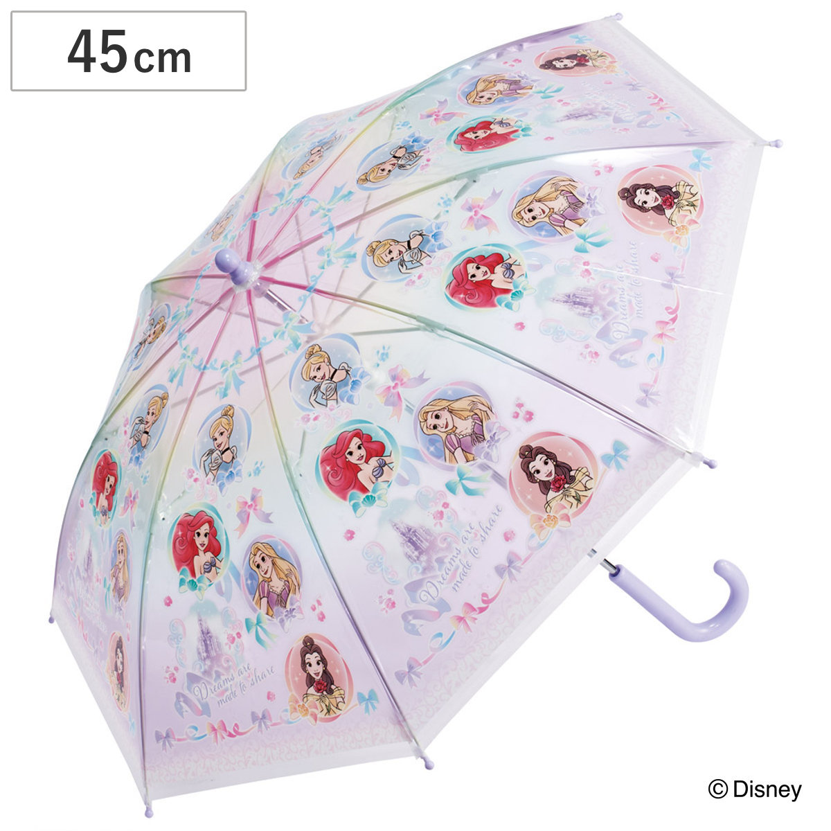 傘 子ども用傘 子ども用ビニール傘 45cm 傘45cm ディズニー プリンセス （ ビニール傘 かさ 軽量 丈夫 折れにくい 手開き 安全カバー 子供用 カサ 5～8歳 軽い ネームタグ 幼児 小学生 適応身長 105?125cm キャラクター ）