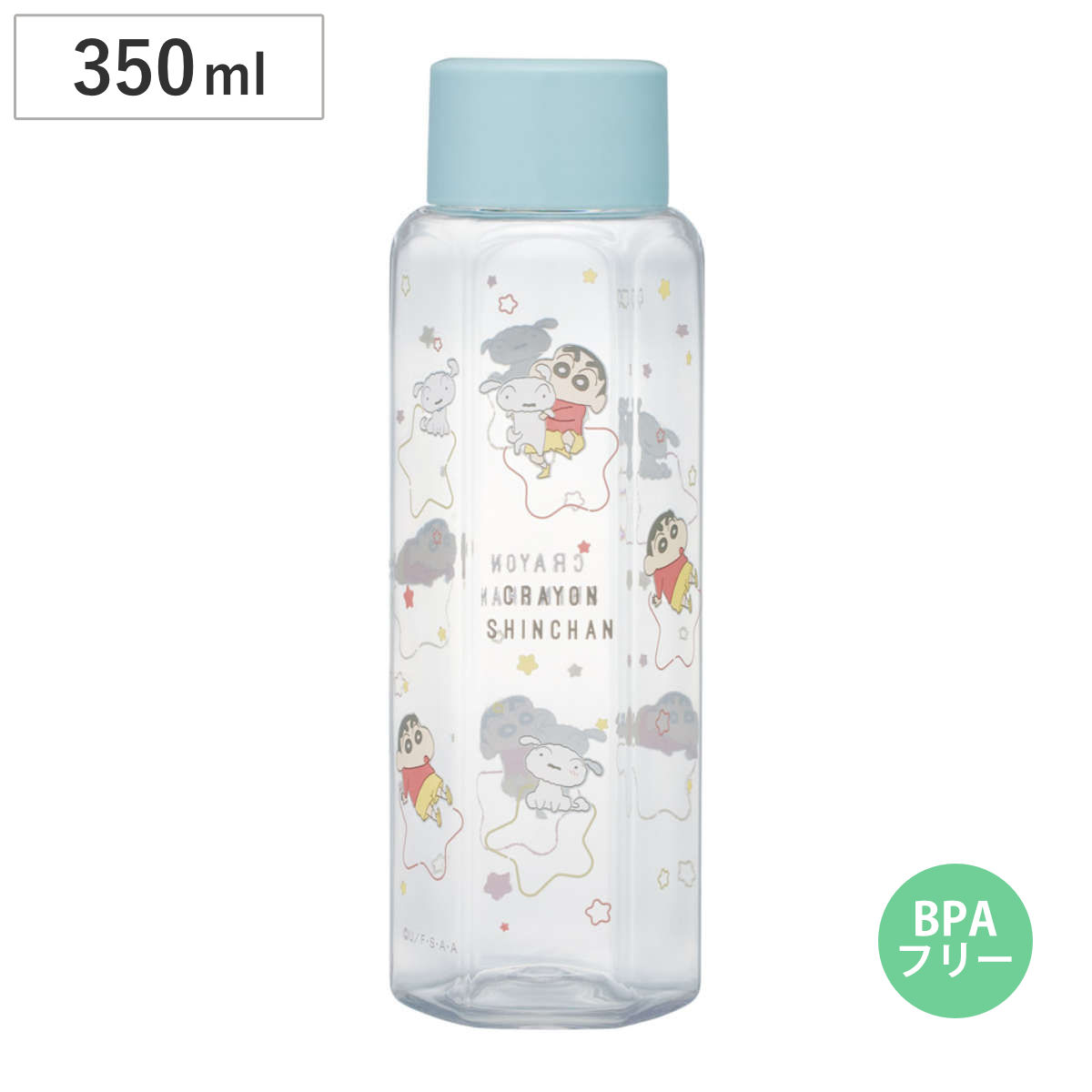 水筒 350ml 六角ブローボトル クレヨンしんちゃん パステルスター （ 直飲み プラボトル ダイレクトボトル マグボトル 常温 軽量 クリア BPAフリー 直のみ ボトル スリム 健康 ドリンク クリアボトル ウォーターボトル かわいい ）