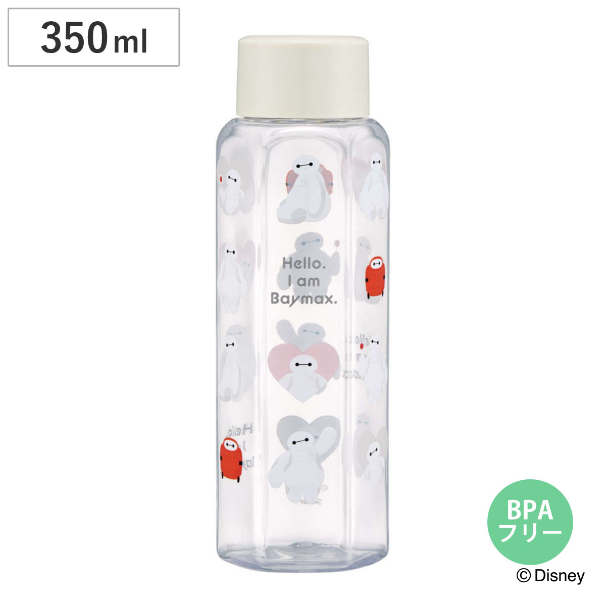水筒 350ml 六角ブローボトル ベイマックスsweet （ 直飲み プラボトル ダイレクトボトル マグボトル 常温 軽量 クリア BPAフリー ベイマックス 直のみ マグ ボトル スリム 健康 ドリンク クリアボトル ウォーターボトル かわいい ）