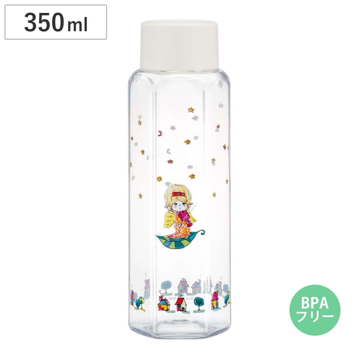 水筒 350ml 六角ブローボトル 水森亜土 （ 直飲み プラボトル ダイレクトボトル マグボトル 常温 軽量 クリア BPAフリー 亜土ちゃん 直のみ マグ ボトル スリム 健康 ドリンク クリアボトル ウォーターボトル かわいい ）