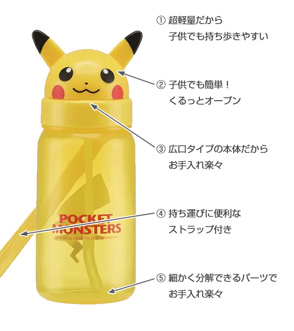 Dショッピング 水筒 プラスチック ストロー ダイカット ポケットモンスター ピカチュウ フェイス 350ml ポケモン 幼稚園 保育園 子供 キッズ ストラップ付き キャラクター ボトル ストラップ付 キャラ ストロー付き水筒 カテゴリ 水筒の販売できる商品