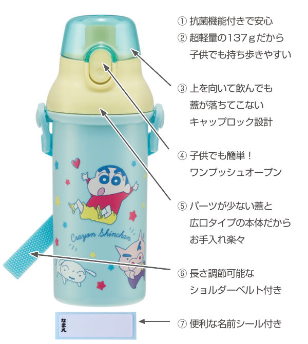 てなグッズや 直飲み 食洗機対応 水筒 軽量 AG ワンタッチ 抗菌 キャラクター