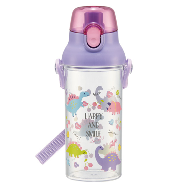 水筒 キッズ 直飲み プラスチック ワンプッシュ クリアボトル ハッピー&スマイル 480ml ( 食洗機対応 恐竜 幼稚園 保育園 軽量 ワンプッシュボトル 子供用水筒 直のみ 食洗機OK ダイレクトボトル マグボトル 透明 ノンキャラ )
