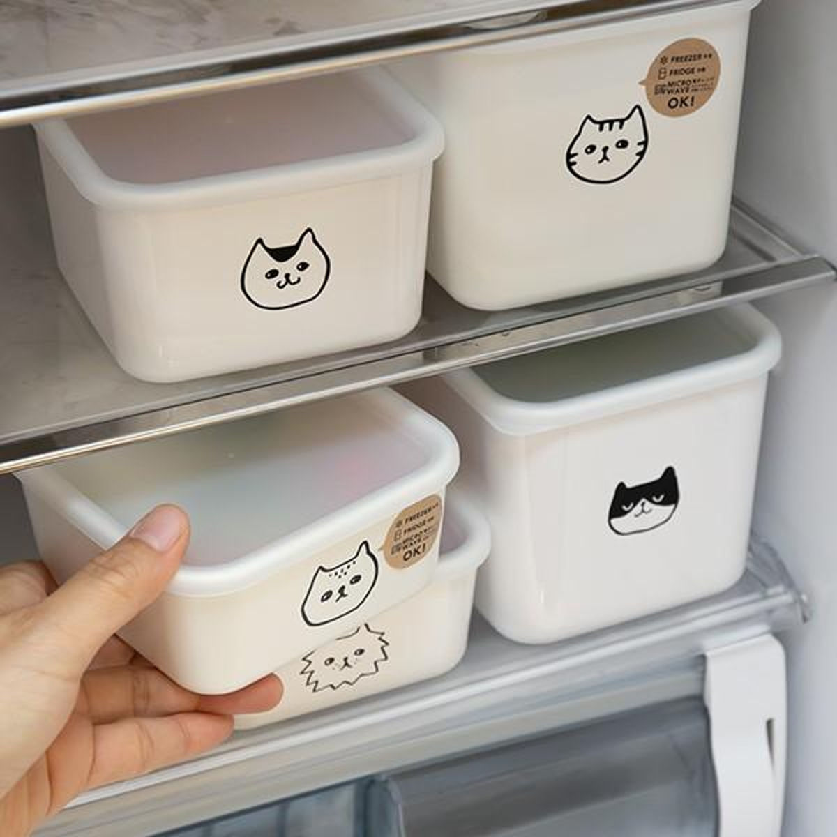 保存容器 1.1L 猫柄 角型 PFF NECO スクエアストッカー M 樹脂製 ( 保存 容器 フードストッカー キャニスター 電子レンジ対応 冷凍庫対応 食洗器対応 ストッカー スタッキング 白 おしゃれ ネコ ねこ 猫 )