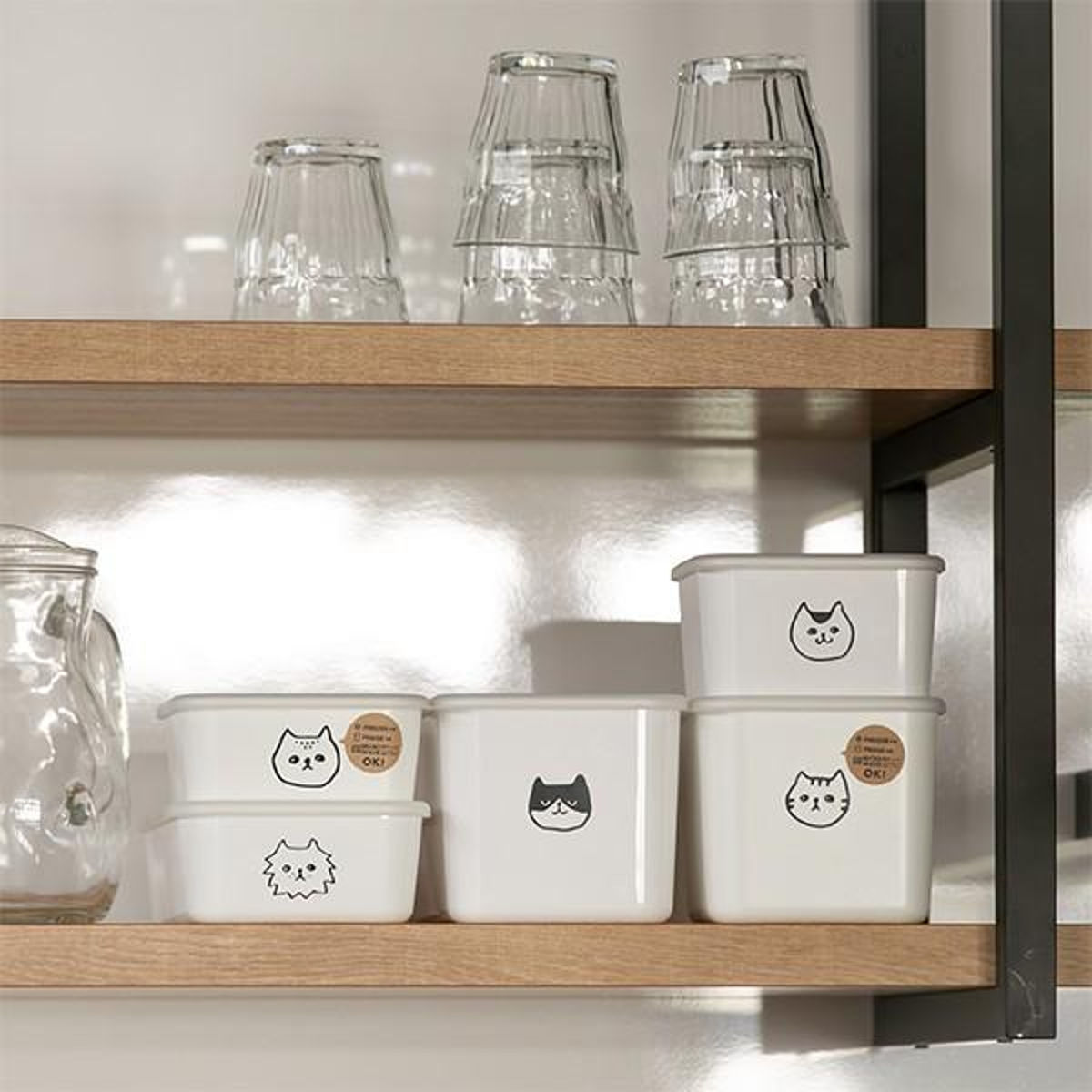 保存容器 1.1L 猫柄 角型 PFF NECO スクエアストッカー M 樹脂製 ( 保存 容器 フードストッカー キャニスター 電子レンジ対応 冷凍庫対応 食洗器対応 ストッカー スタッキング 白 おしゃれ ネコ ねこ 猫 )