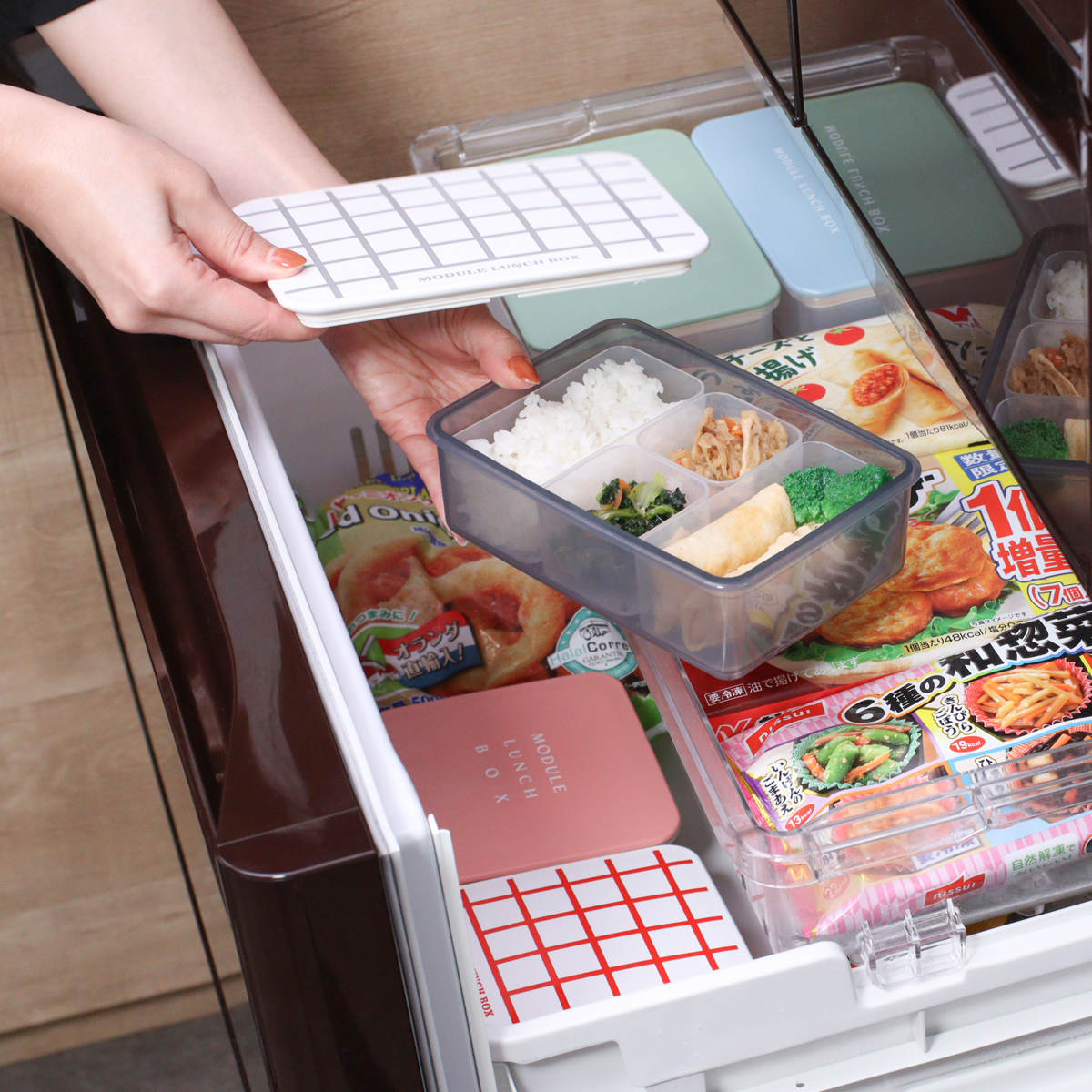 弁当箱 冷凍 1段 600ml MODULE ランチ L グリッド ( お弁当箱 レンジ対応 食洗機対応 ランチボックス 日本製 冷凍OK レンジOK 食洗機OK 軽量 軽い お弁当 弁当 一段 仕切り付き 保存容器 かわいい ) 【イエロー】 イエロー