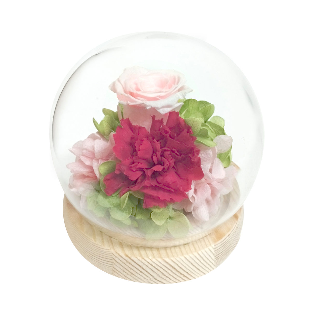 プリザーブドフラワー スフィアドームアレンジ ガラス ドーム ( 花 プレゼント フラワーギフト アレンジメント ガラスドーム 幅10cm コンパクト お花 母の日 インテリア 華やか 玄関 リビング 寝室 飾り ディスプレイ ) 【咲×パープル】 咲×パープル