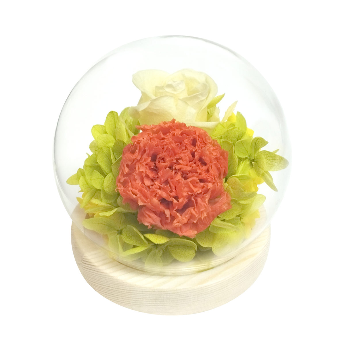 プリザーブドフラワー スフィアドームアレンジ ガラス ドーム ( 花 プレゼント フラワーギフト アレンジメント ガラスドーム 幅10cm コンパクト お花 母の日 インテリア 華やか 玄関 リビング 寝室 飾り ディスプレイ ) 【咲×パープル】 咲×パープル