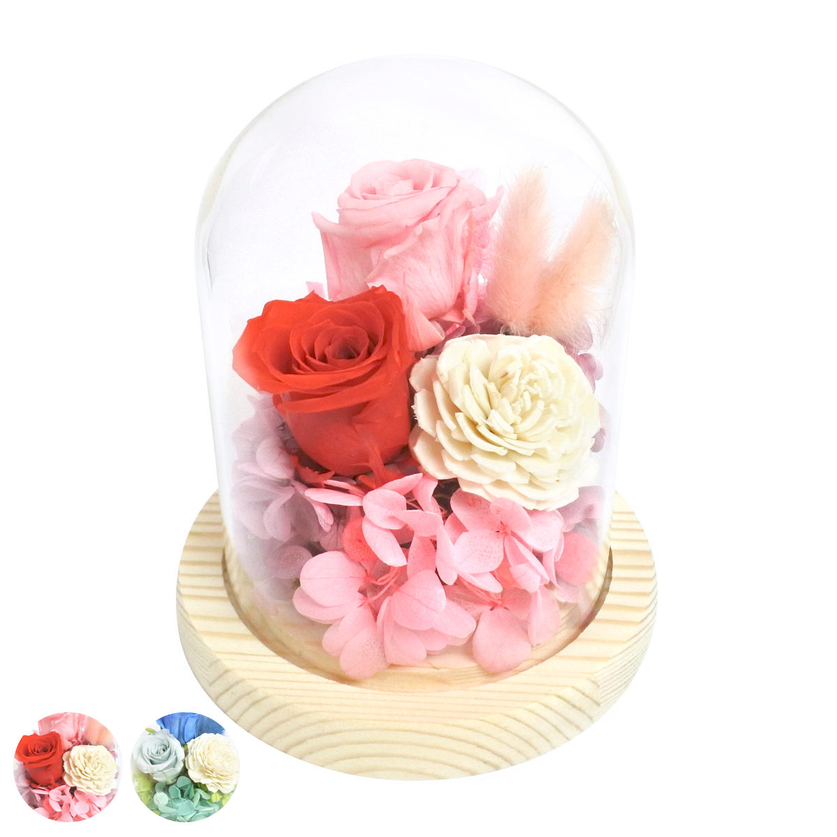 プリザーブドフラワー ガラスドームアレンジ ソレイユ ガラス ドーム （ 花 プレゼント フラワーギフト アレンジメント ガラスドーム 幅11.5cm コンパクト お花 母の日 インテリア 華やか 玄関 リビング 寝室 飾り ディスプレイ ） 【ターコイズ×ブルー】