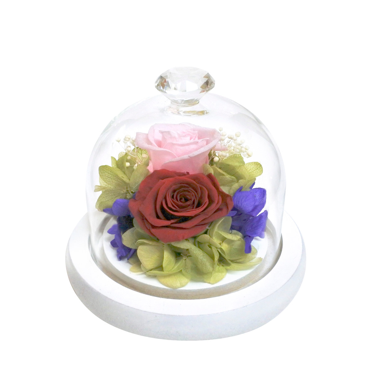 プリザーブドフラワー ガラスドームアレンジ モチーフ ガラス ドーム ( 花 プレゼント フラワーギフト アレンジメント ガラスドーム 幅11.6cm コンパクト お花 母の日 インテリア 華やか 玄関 リビング 寝室 飾り ディスプレイ ) 【ピンク】 ピンク