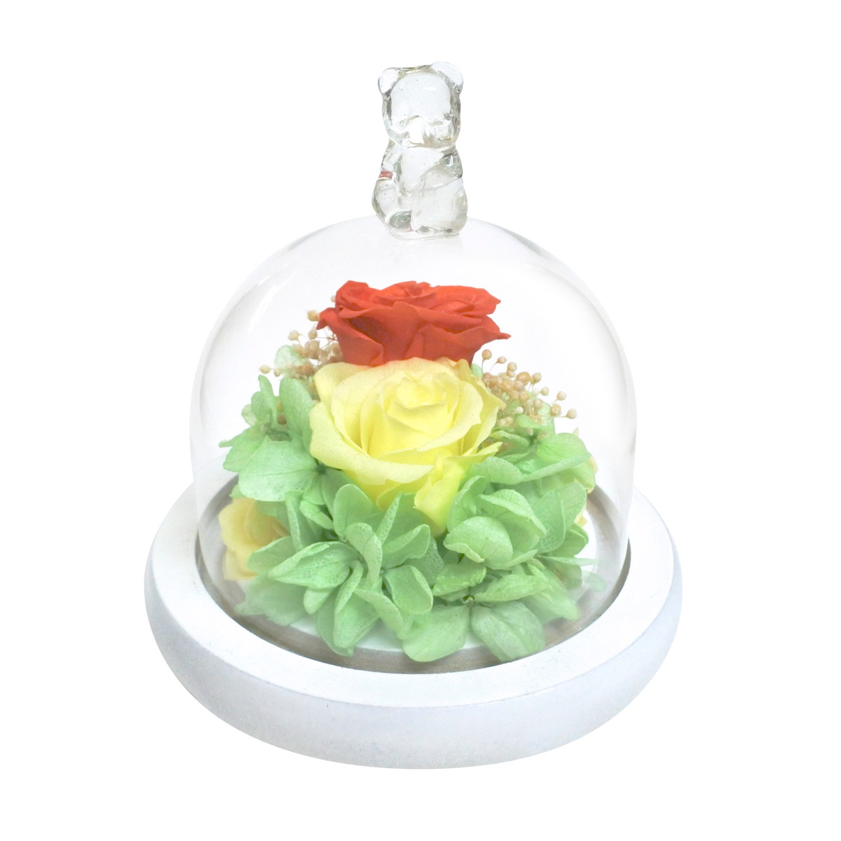 プリザーブドフラワー ガラスドームアレンジ モチーフ ガラス ドーム ( 花 プレゼント フラワーギフト アレンジメント ガラスドーム 幅11.6cm コンパクト お花 母の日 インテリア 華やか 玄関 リビング 寝室 飾り ディスプレイ ) 【ピンク】 ピンク