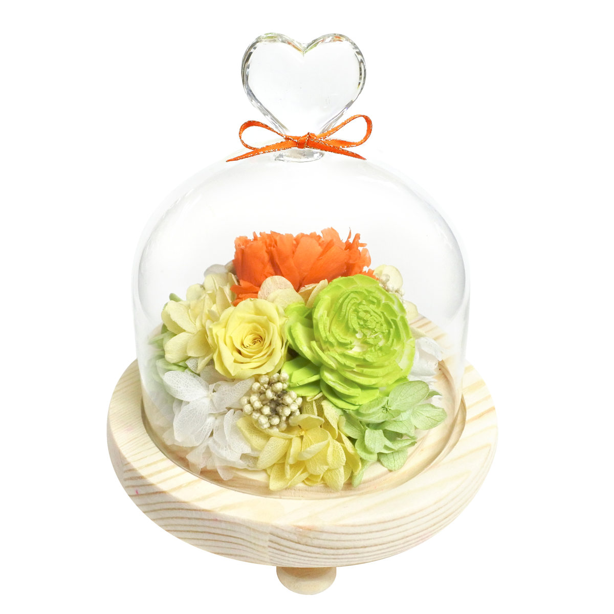 プリザーブドフラワー ガラスドームアレンジ ハート ガラス ドーム ( 花 プレゼント フラワーギフト アレンジメント ガラスドーム 幅12.8cm コンパクト お花 母の日 インテリア 華やか 玄関 リビング 寝室 飾り ディスプレイ ) 【レッド×ソーラ】 レッド×ソーラ