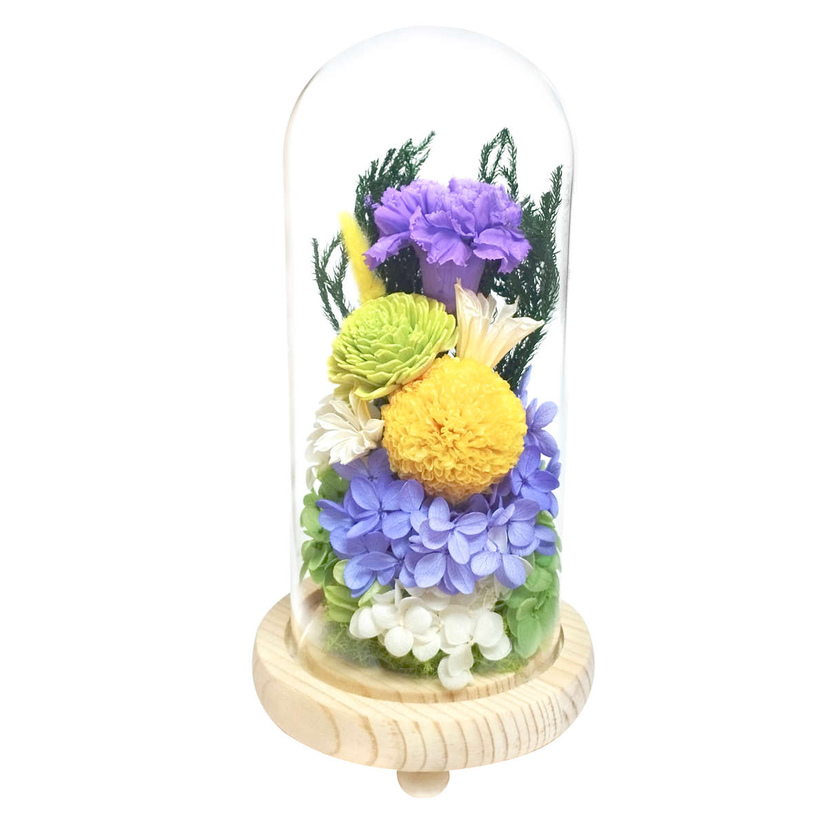 供え花 仏花 ガラスドームアレンジメント プリザーブドフラワー 日々華 ( 造花 ブリザードフラワー 枯れない 仏壇 ドーム お供え 花 フェイクフラワー 供花 御供え 枯れない花 水換え不要 夏 人工 お盆 お彼岸 お墓 法要 法事 仏具 ) 【B】 B