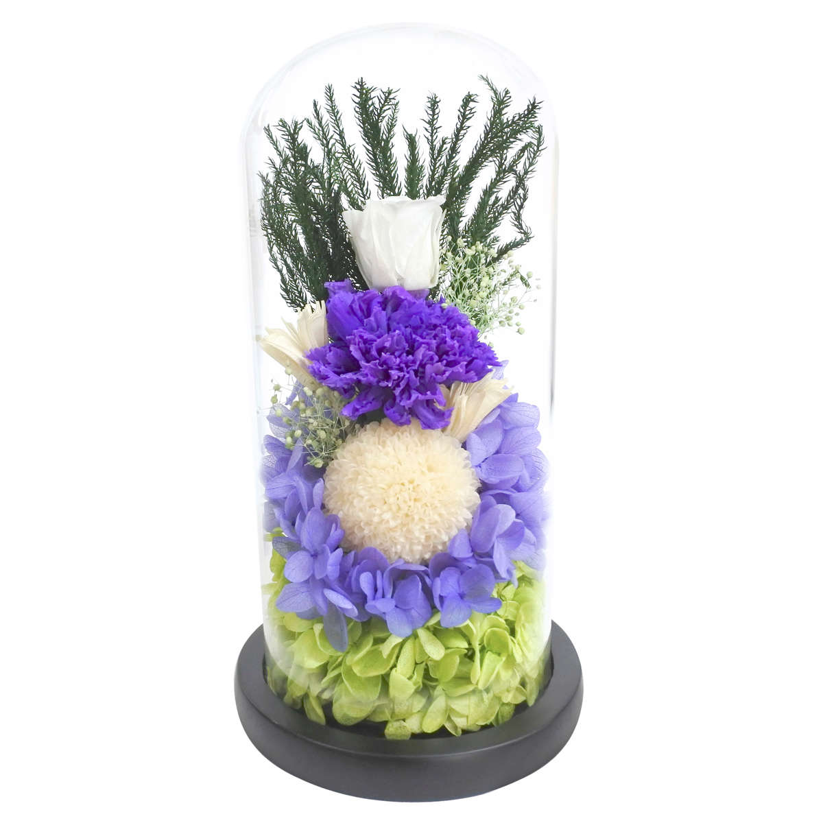 供え花 仏花 ガラスドームアレンジメント プリザーブドフラワー 日々華 ( 造花 ブリザードフラワー 枯れない 仏壇 ドーム お供え 花 フェイクフラワー 供花 御供え 枯れない花 水換え不要 夏 人工 お盆 お彼岸 お墓 法要 法事 仏具 ) 【B】 B