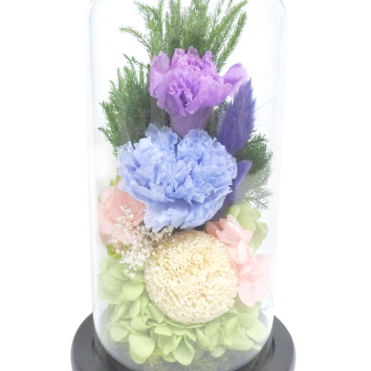 供え花 仏花 ガラスドームアレンジメント プリザーブドフラワー 日々華 ( 造花 ブリザードフラワー 枯れない 仏壇 ドーム お供え 花 フェイクフラワー 供花 御供え 枯れない花 水換え不要 夏 人工 お盆 お彼岸 お墓 法要 法事 仏具 ) 【B】 B