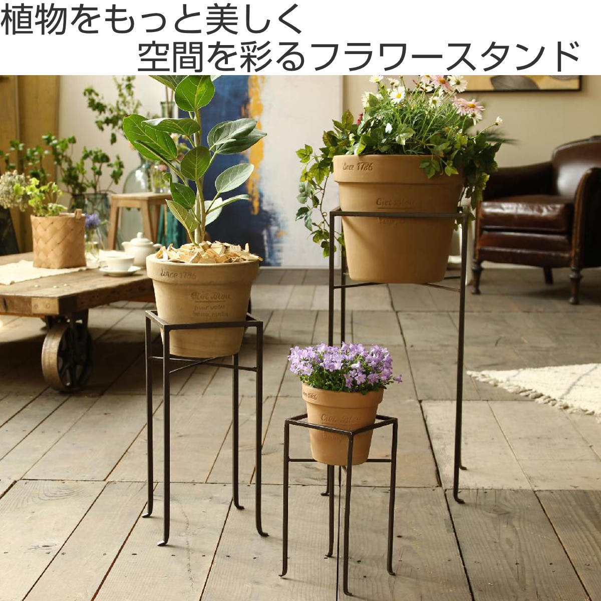 花台 ジョセフアイアン フラワープランターラック Mサイズ ( プランター スタンド ガーデニング用品 鉢置き 園芸 鉢台 庭 ベランダ テラス エントランス ガーデニング アイアンフレーム 角型 正方形 )