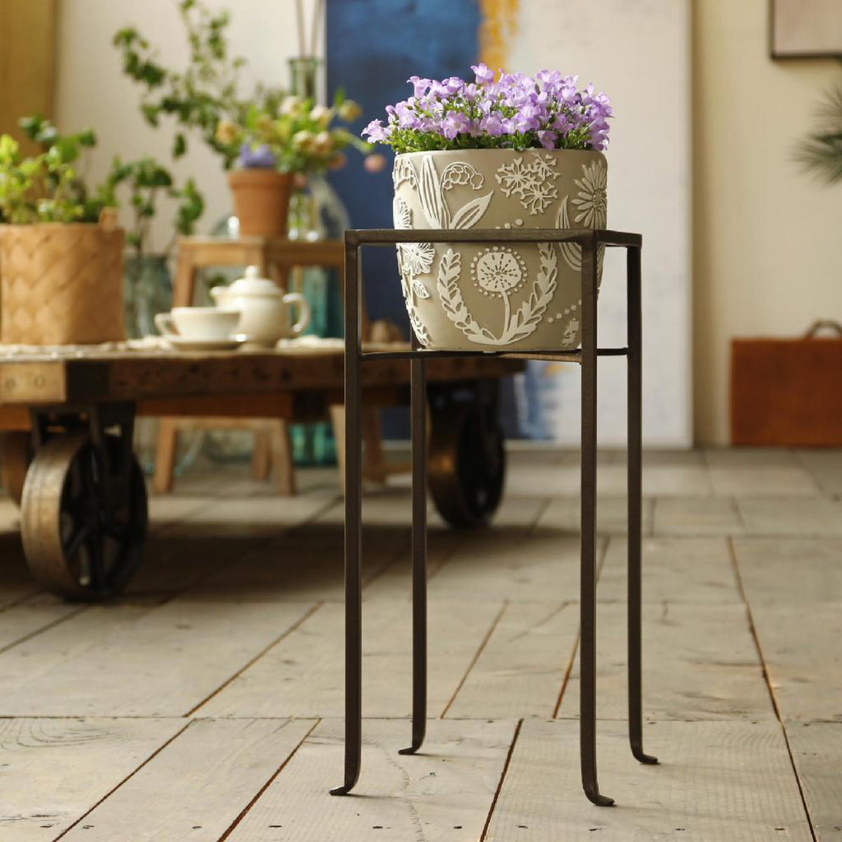 花台 ジョセフアイアン フラワープランターラック Mサイズ ( プランター スタンド ガーデニング用品 鉢置き 園芸 鉢台 庭 ベランダ テラス エントランス ガーデニング アイアンフレーム 角型 正方形 )