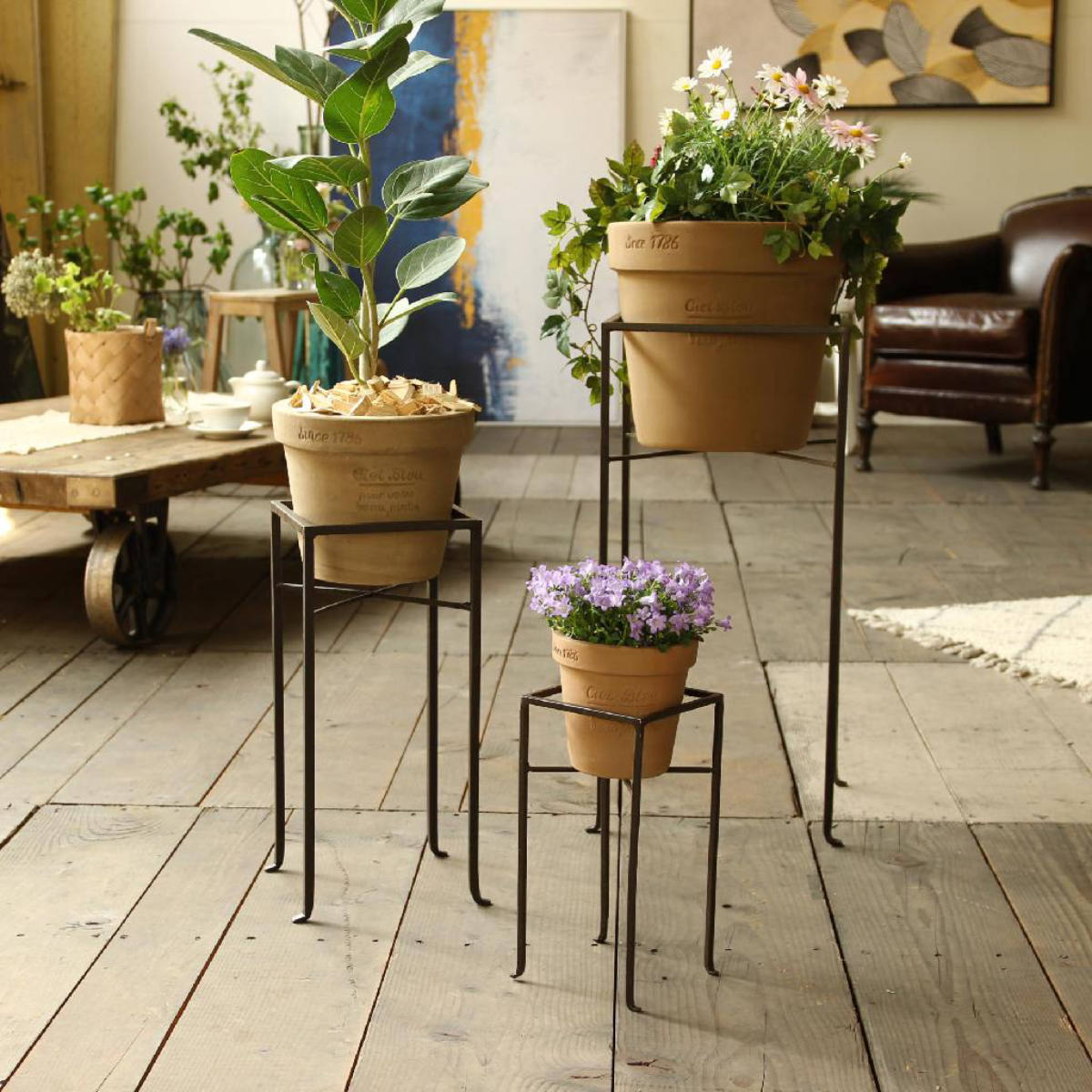 花台 ジョセフアイアン フラワープランターラック Mサイズ ( プランター スタンド ガーデニング用品 鉢置き 園芸 鉢台 庭 ベランダ テラス エントランス ガーデニング アイアンフレーム 角型 正方形 )