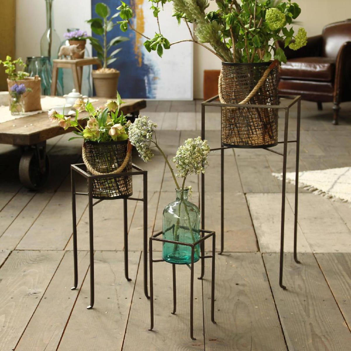 花台 ジョセフアイアン フラワープランターラック Mサイズ ( プランター スタンド ガーデニング用品 鉢置き 園芸 鉢台 庭 ベランダ テラス エントランス ガーデニング アイアンフレーム 角型 正方形 )