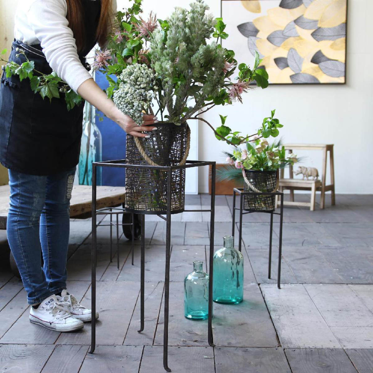 花台 ジョセフアイアン フラワープランターラック Lサイズ ( プランター スタンド ガーデニング用品 鉢置き 園芸 鉢台 庭 ベランダ テラス エントランス ガーデニング アイアンフレーム 角型 正方形 )