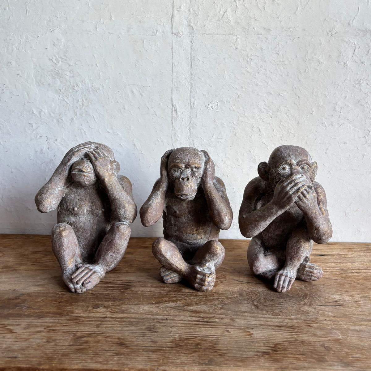 オブジェ デコール セメントオブジェ 見ザル聞カザル言ワザル 3匹組 ( 置物 サル 猿 セメント オブジェ オーナメント ガーデンオーナメント 庭 インテリア 雑貨 屋外 ガーデン雑貨 中型 アニマル )
