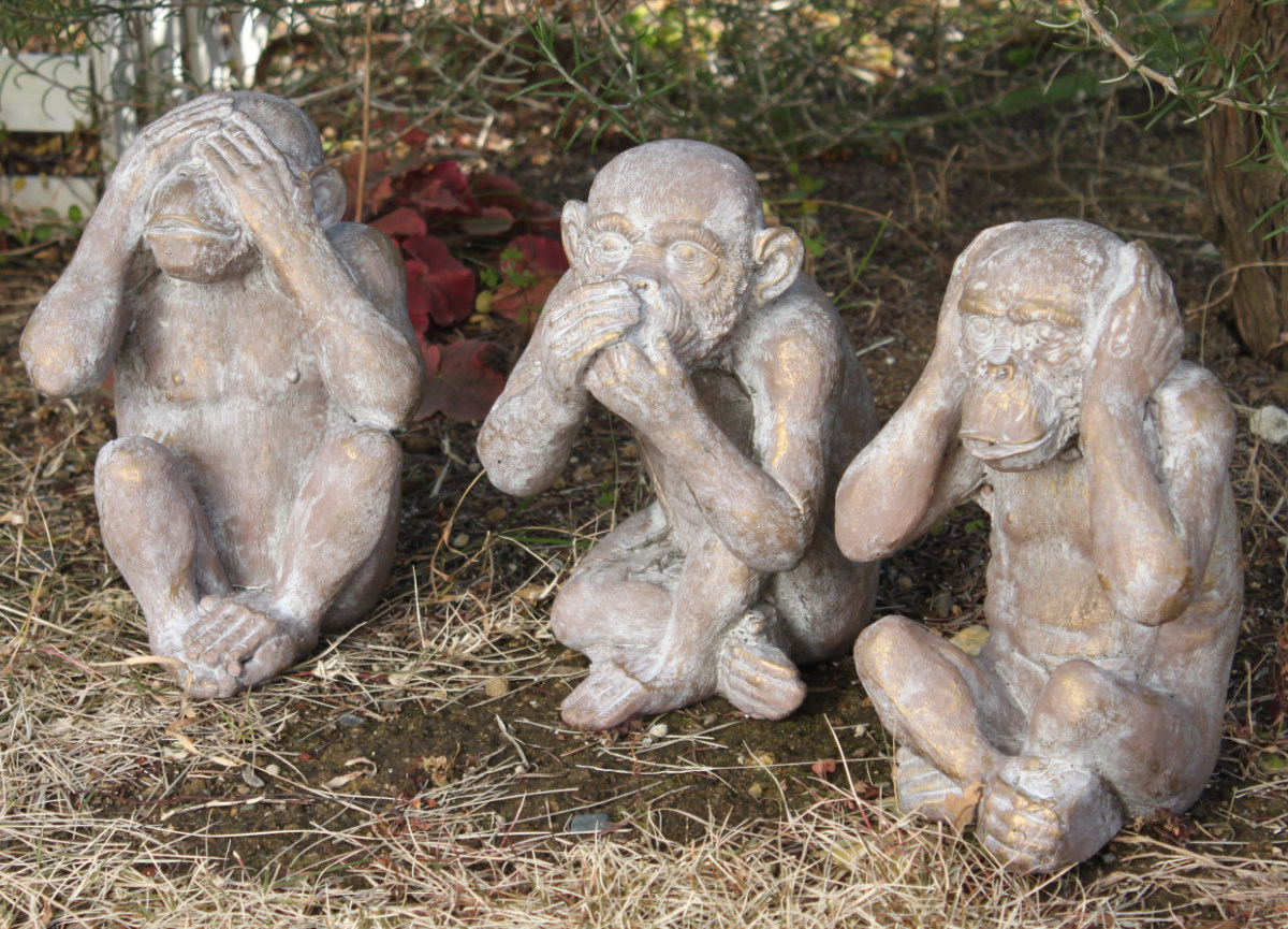 オブジェ デコール セメントオブジェ 見ザル聞カザル言ワザル 3匹組 ( 置物 サル 猿 セメント オブジェ オーナメント ガーデンオーナメント 庭 インテリア 雑貨 屋外 ガーデン雑貨 中型 アニマル )