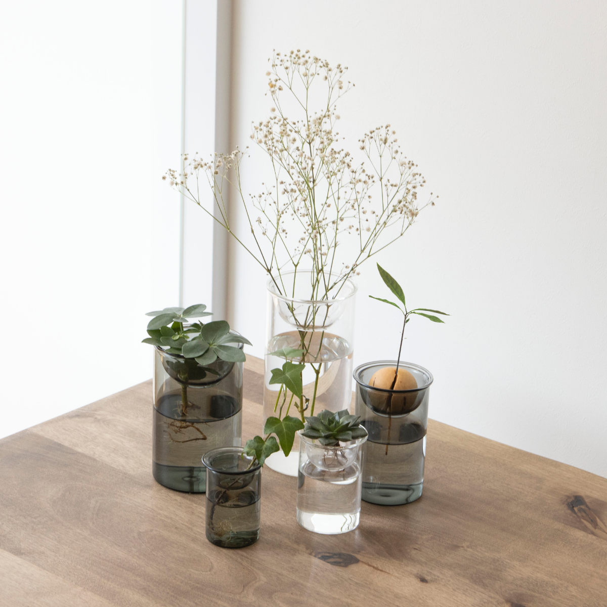 花瓶 BULB VASE 水栽培ガラスベース ショート 水耕栽培 ( 花器 ガラス おしゃれ フラワーベース 一輪挿し 花 グレー グリーン 栽培 ハーブ インテリア オブジェ ガラス製 飾る フラワーグラス 水栽培 )