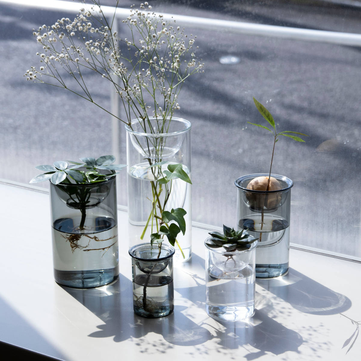 花瓶 BULB VASE 水栽培ガラスベース ロング 水耕栽培 ( 花器 ガラス おしゃれ フラワーベース 一輪挿し 花 グレー グリーン 栽培 ハーブ インテリア オブジェ ガラス製 飾る フラワーグラス 水栽培 )