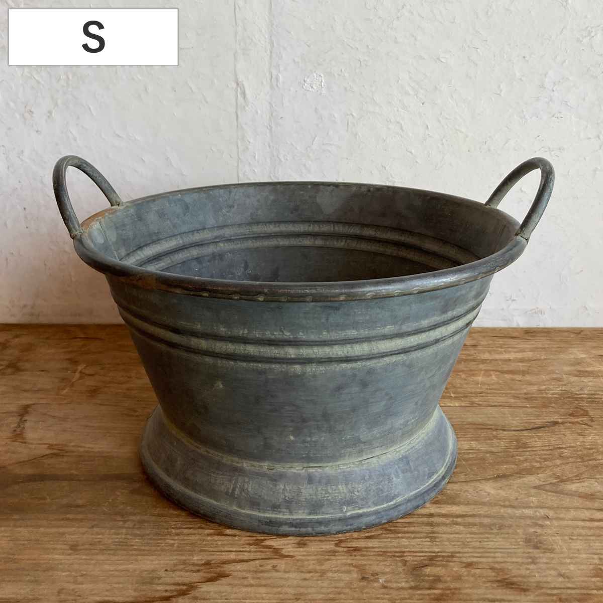鉢 ブリキ ブリキハンドルバケツ S ( プランター プラントポット 植物用ポット 鉢カバー ブリキポット ブリキ鉢 植物 花 ドライフラワー 観葉植物 多肉植物 園芸 インテリア 収納 丸型 PVCポット付き )