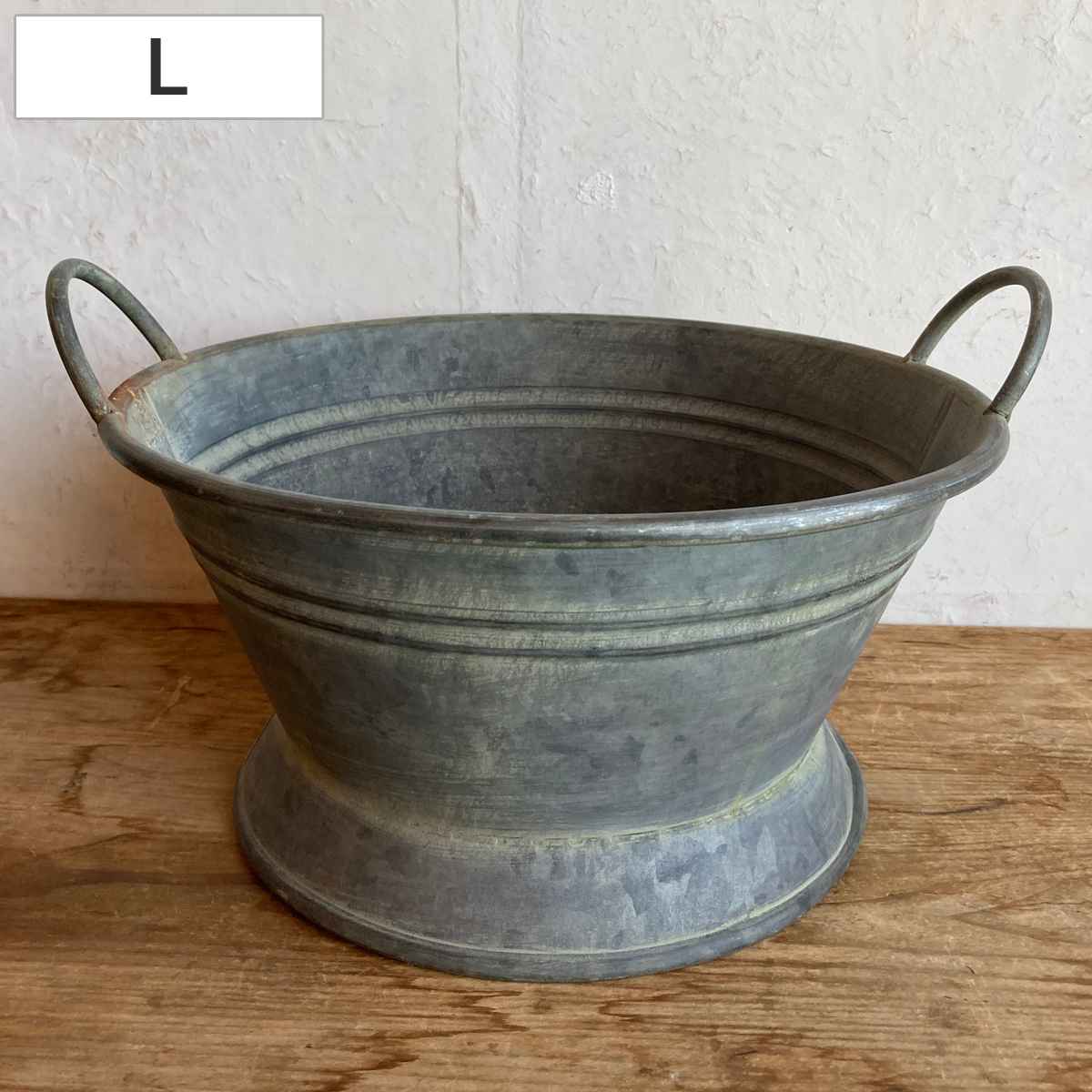 鉢 ブリキ ブリキハンドルバケツ L ( プランター プラントポット 植物用ポット 鉢カバー ブリキポット ブリキ鉢 植物 花 ドライフラワー 観葉植物 多肉植物 園芸 インテリア 収納 丸型 PVCポット付き )