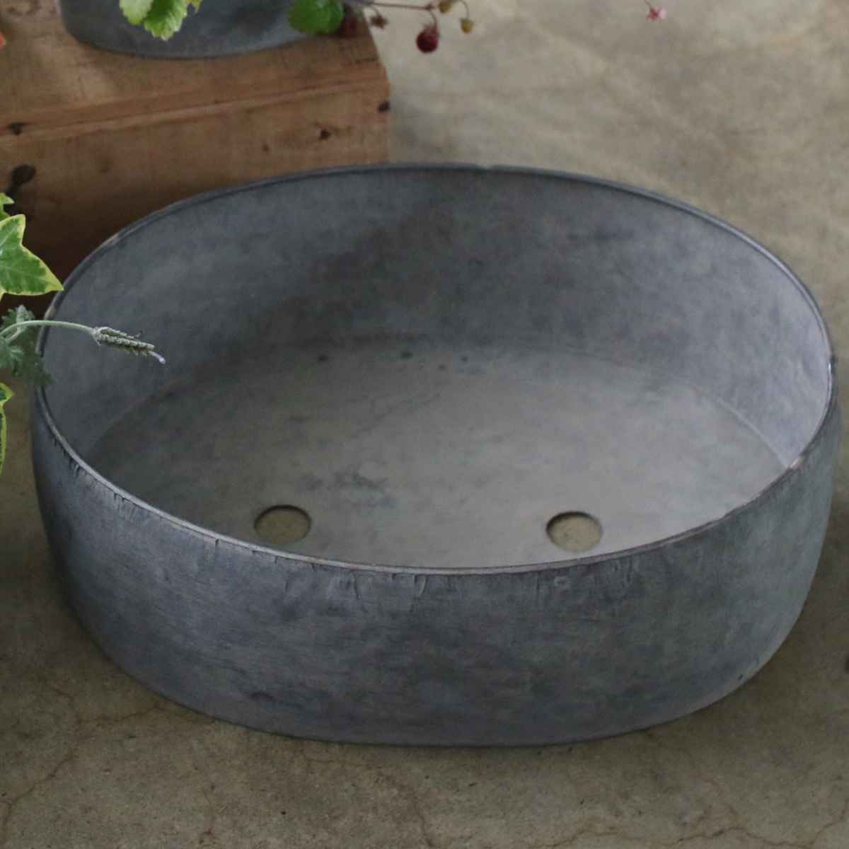 鉢 ブリキプランター オーバル L ( 植木鉢 プランター プラントポット 植物用ポット 鉢カバー ブリキ鉢 植物 花 ドライフラワー 観葉植物 多肉植物 園芸 インテリア ブリキ 楕円 底穴 )