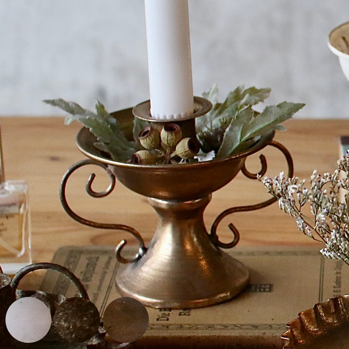 【希少】イタリア製ヴィンテージ 3灯式燭台キャンドルスタンドホルダー　 ゴールド 希少】イタリア製ヴィンテージ 3灯式燭台キャンドルスタンド