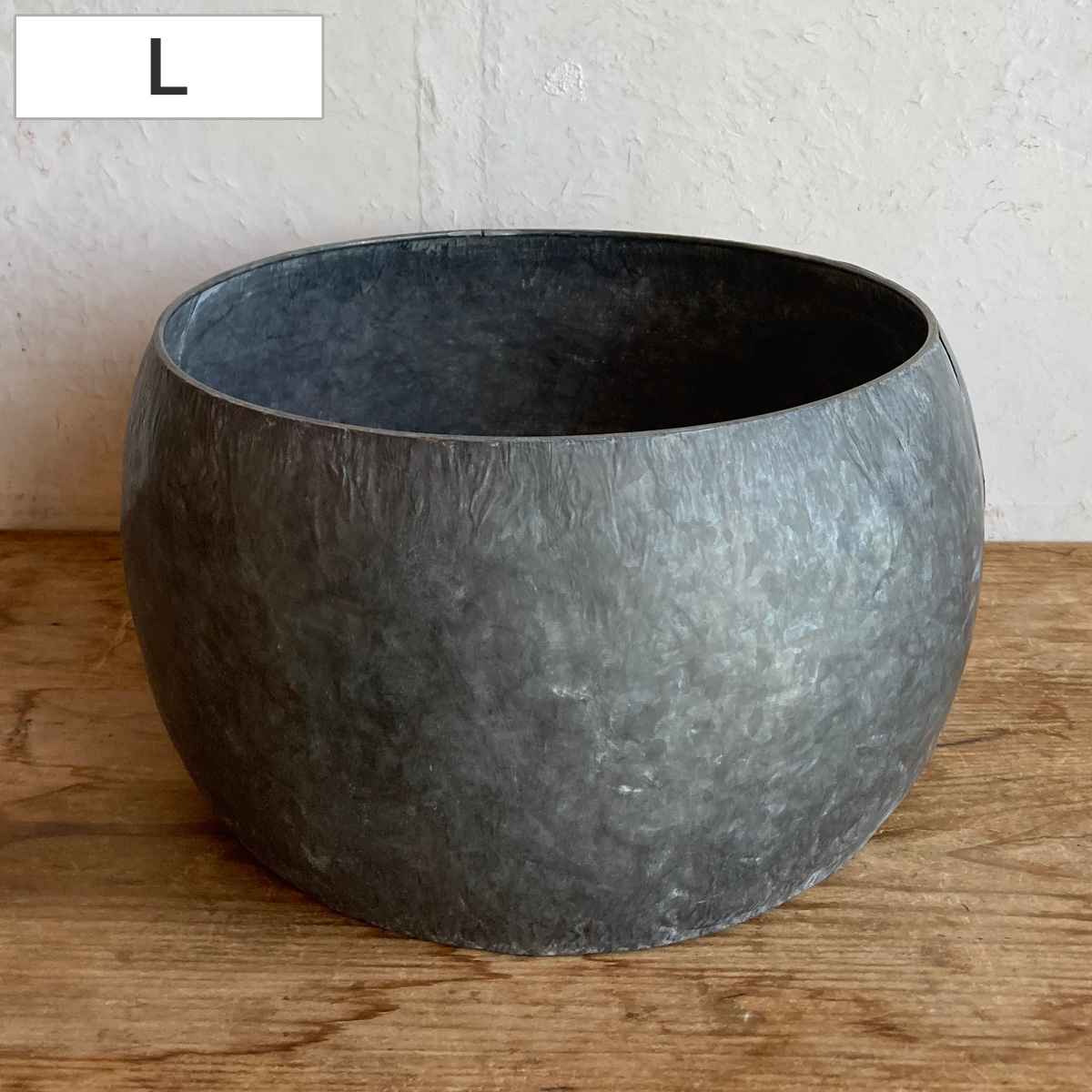 植木鉢 ブリキプランター ラウンド L ( プランター プラントポット 植物用ポット 鉢カバー ブリキポット ブリキ鉢 植物 花 ドライフラワー 観葉植物 多肉植物 園芸 インテリア 収納 丸型 PVCポット付き )