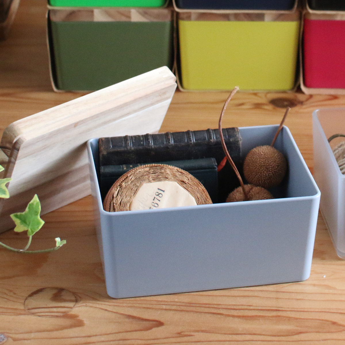 収納ボックス KITOHAKO ふた付き 小物入れ 幅15×奥行11×高さ8cm 日本製 ( 収納 ボックス ケース 小物収納 ふた フタ付き 蓋 木製 木 天然木 インテリア カラフル カラー 入れ物 保管 ストック 天然素材 プラスチック 樹脂 雑貨 ) 【クリア】 クリア