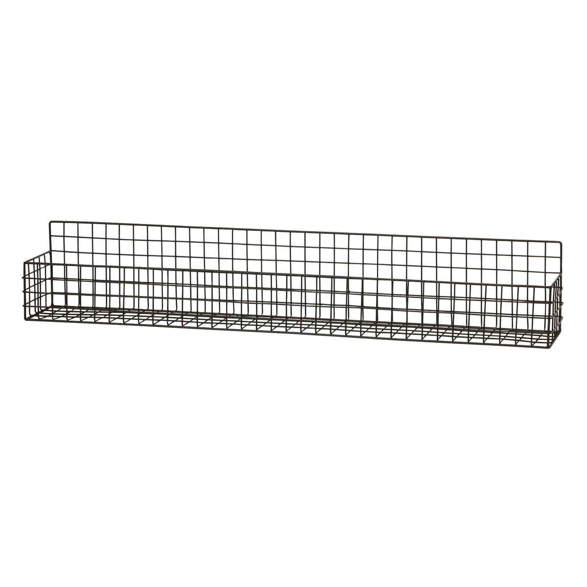 かご ジョセフアイアン ロング ワイヤーバスケット 壁掛け 幅80×奥行12×高さ14cm ( バスケット アイアン 収納 壁面収納 置き 卓上 ウォールシェルフ カゴ アンティーク調 小物収納 軽量 小物入れ 植物 ディスプレイ キッチン )