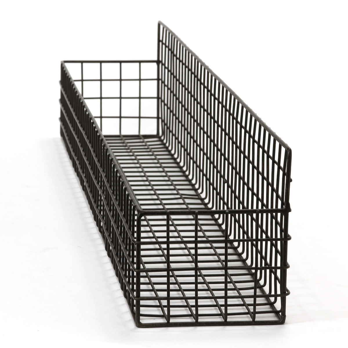 かご ジョセフアイアン ロング ワイヤーバスケット 壁掛け 幅80×奥行12×高さ14cm ( バスケット アイアン 収納 壁面収納 置き 卓上 ウォールシェルフ カゴ アンティーク調 小物収納 軽量 小物入れ 植物 ディスプレイ キッチン )