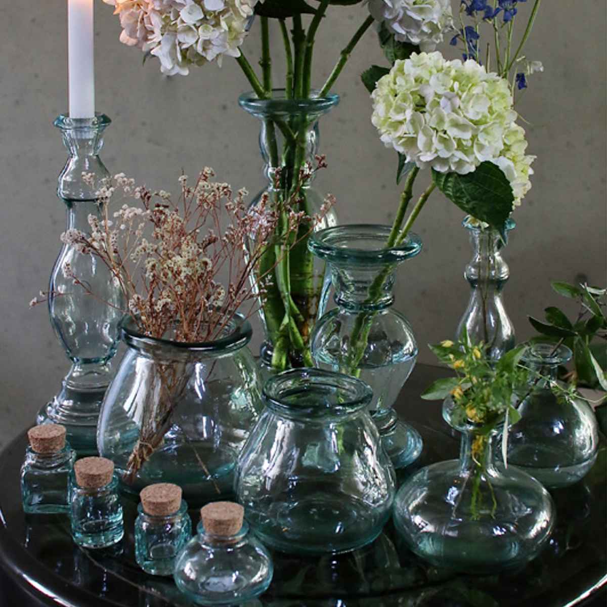 花瓶 リサイクルガラス FLORERO BOTELLA ラウンド ( 花ビン 花びん 花器 フラワーベース フラワー 花 飾る 花入れ ガラス ガラス製 再生ガラス 透明 おしゃれ 一輪挿し )