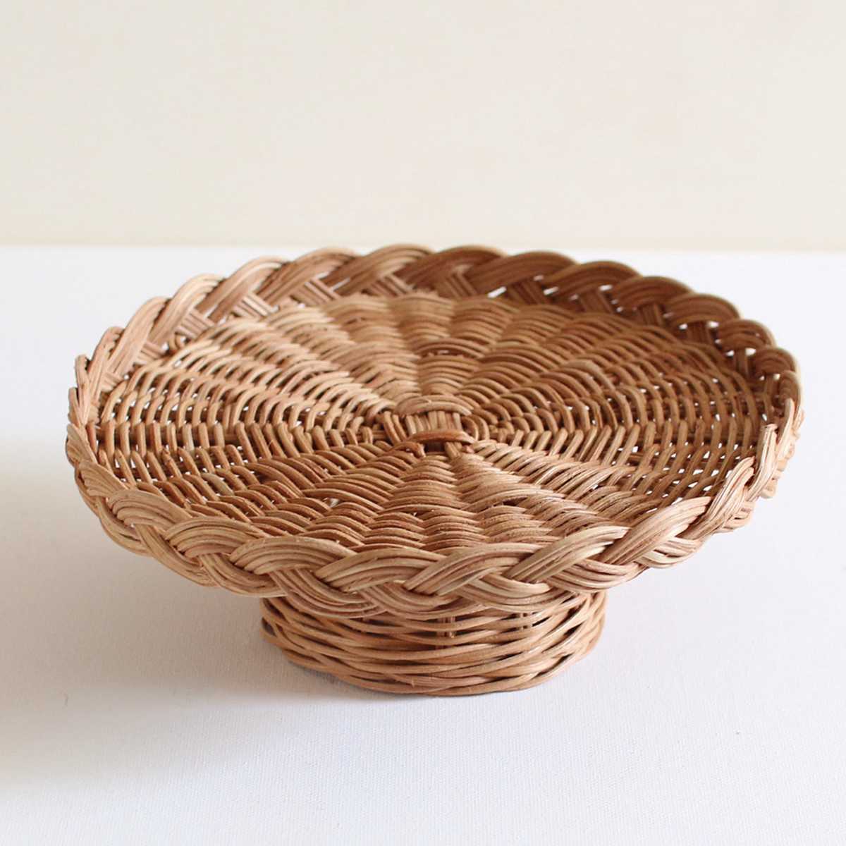 キッチンバスケット MERRY バスケット スタンドトレイ Sサイズ ( ブレッドケース 脚付きパンスタンド トレー ラタン 籐 籐バスケット ブレッド ケーキ スタンド 脚付き キッチン 収納 かご カゴ 籠 ナチュラル 丸型 おしゃれ )