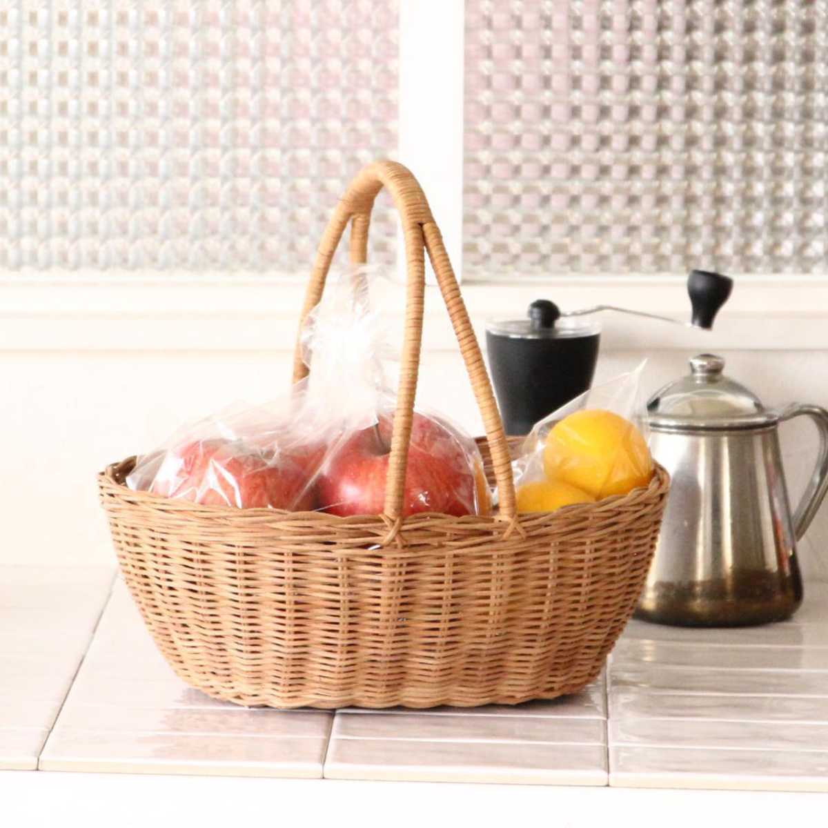 キッチンバスケット MERRY ホーム ワンハンドル オーバルバスケット （ バスケット ラタン 籐 籐バスケット オーバル かご ブレッドケース 持ち手付き ドライフラワー キッチン インテリア 収納 カゴ 籠 ナチュラル だ円 おしゃれ ）