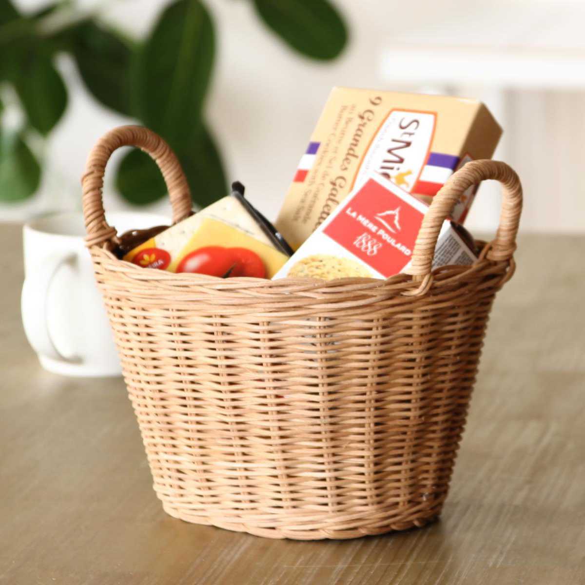 キッチンバスケット MERRY アレンジバスケット B （ バスケット ラタン 籐 籐バスケット オーバル かご 深型 鉢カバー 取っ手付き ドライフラワー キッチン インテリア 収納 カゴ 籠 ナチュラル だ円 おしゃれ ）