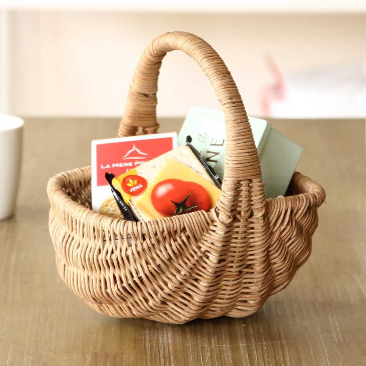 キッチンバスケット MERRY アレンジバスケット C （ バスケット ラタン 籐 籐バスケット オーバル かご 鉢カバー 持ち手付き ドライフラワー キッチン インテリア 収納 カゴ 籠 ナチュラル だ円 おしゃれ ）