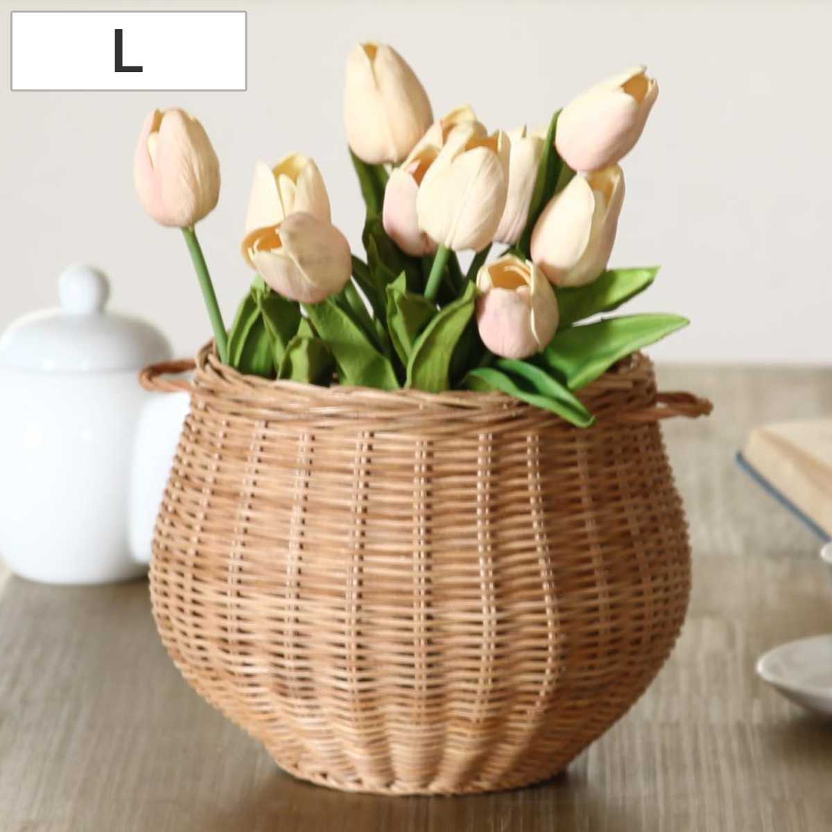 キッチンバスケット MERRY ポットバスケット チャビー Lサイズ （ バスケット ラタン 籐 籐バスケット オーバル かご 深型 鉢カバー 持ち手付き ドライフラワー キッチン インテリア 収納 カゴ 籠 ナチュラル だ円 おしゃれ 卓上 ）