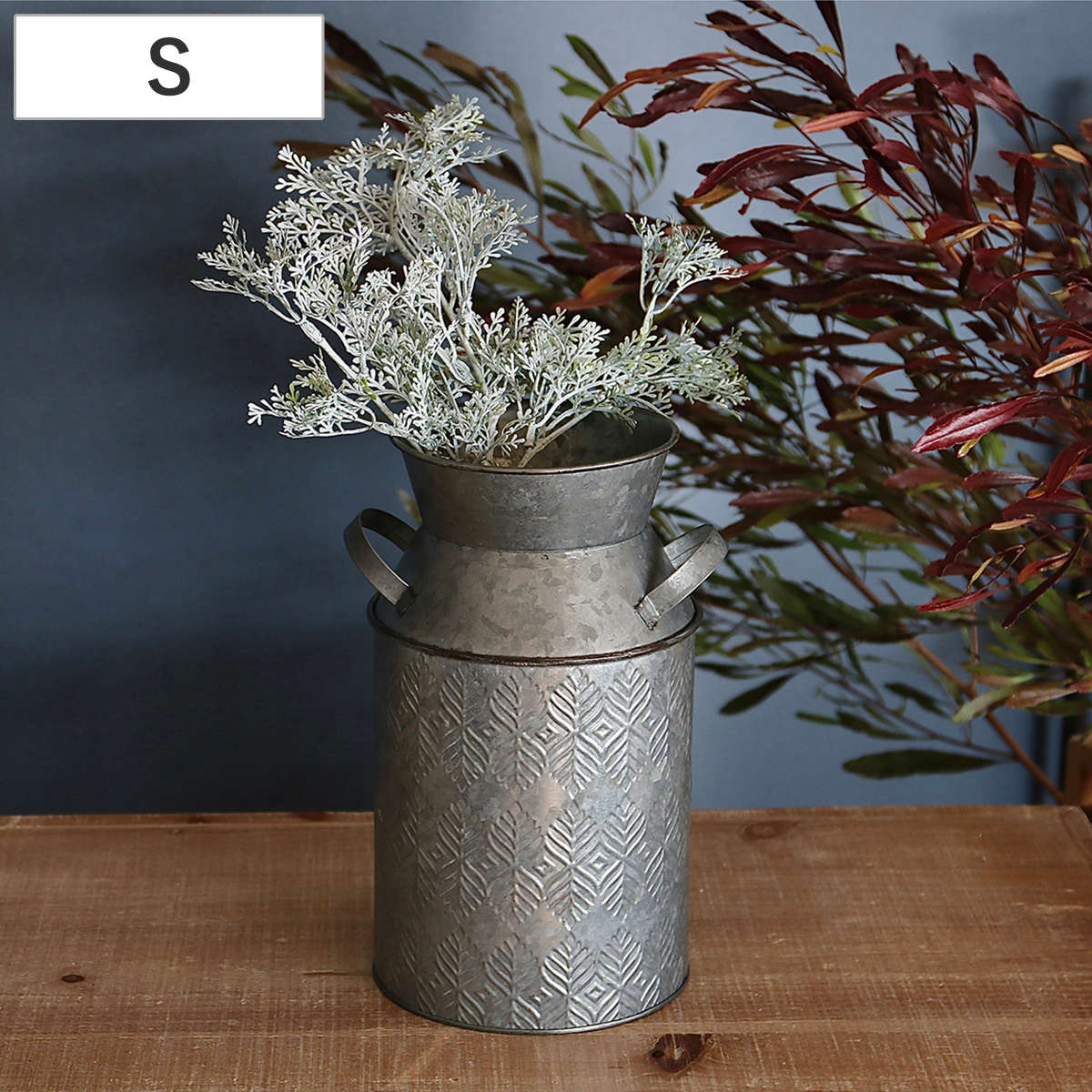 ミルク缶 ノルディックリーフ ミルクタッチベース リーフ Sサイズ （ オーナメント 花瓶 花びん スワッグ 収納 花器 ポット アイアン 鉄製 植物 花 ドライフラワー 観葉植物 園芸 インテリア 卓上 花資材 ディスプレイ ）