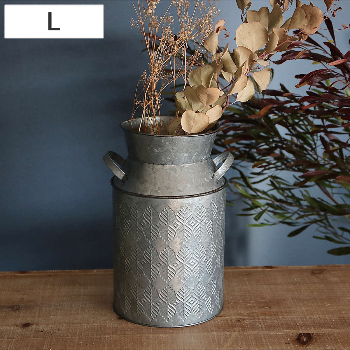 ミルク缶 ノルディックリーフ ミルクタッチベース リーフ Lサイズ （ オーナメント 花瓶 花びん スワッグ 収納 花器 ポット アイアン 鉄製 植物 花 ドライフラワー 観葉植物 園芸 インテリア 卓上 花資材 ディスプレイ ）