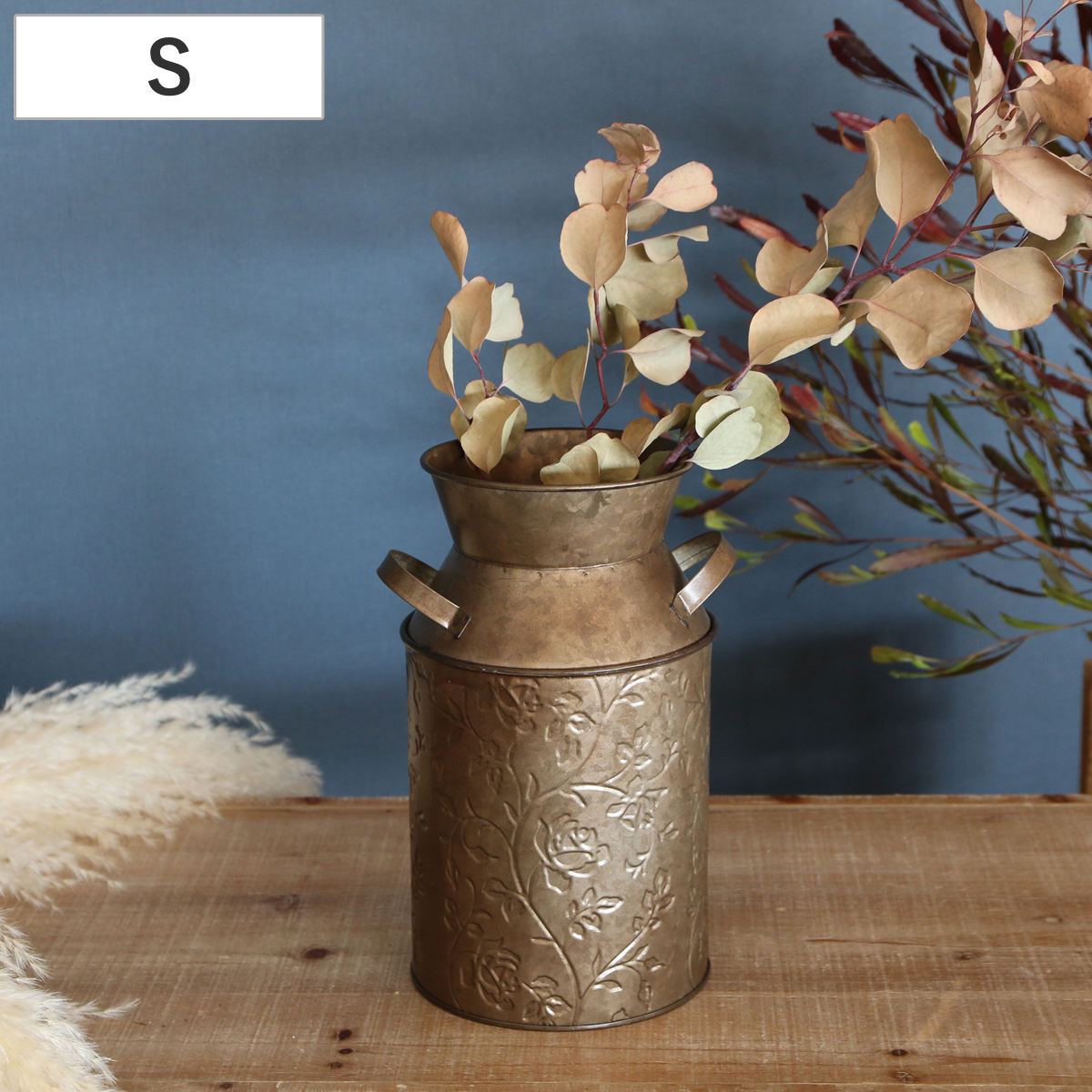 ミルク缶 ノルディックリーフ ミルクタッチベース ローズ Sサイズ （ オーナメント 花瓶 花びん スワッグ 収納 花器 ポット アイアン 鉄製 植物 花 ドライフラワー 観葉植物 園芸 インテリア 卓上 花資材 ディスプレイ ）