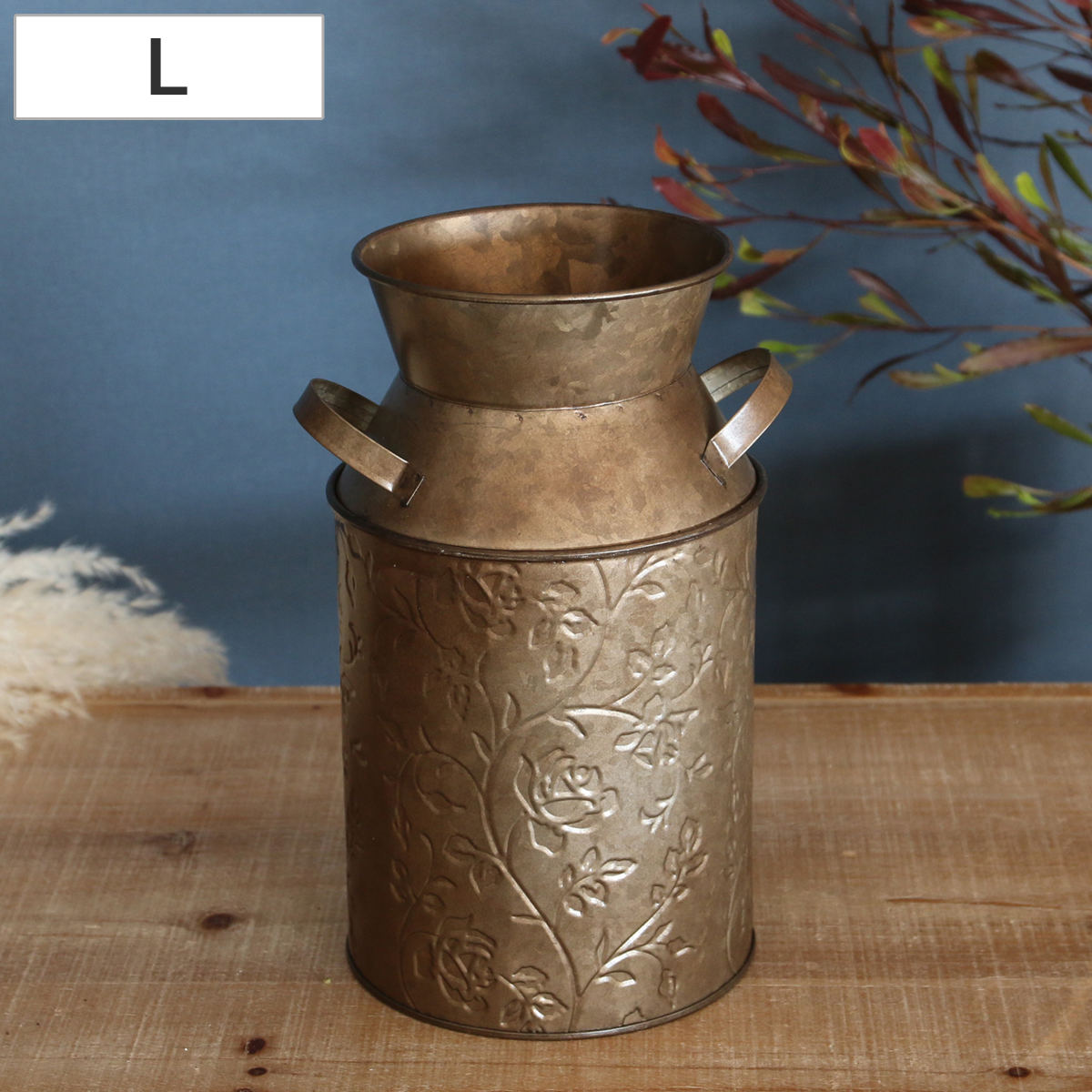 ミルク缶 ノルディックリーフ ミルクタッチベース ローズ Lサイズ （ オーナメント 花瓶 花びん スワッグ 収納 花器 ポット アイアン 鉄製 植物 花 ドライフラワー 観葉植物 園芸 インテリア 卓上 花資材 ディスプレイ ）