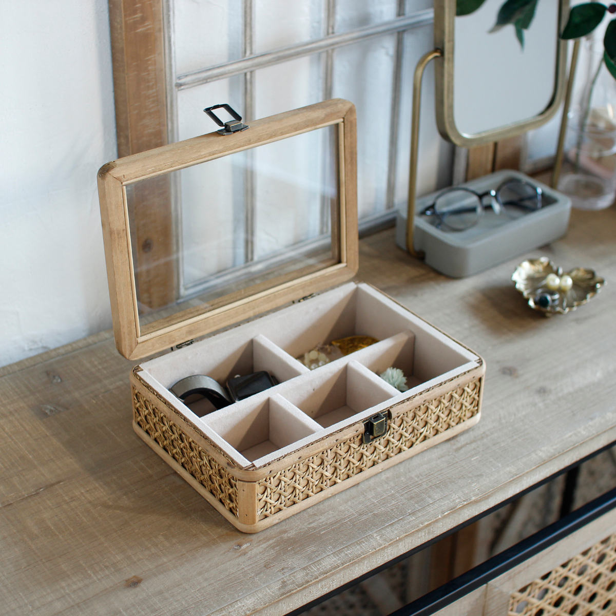 収納ボックス ラタンカントリー 蓋付きアクセサリーボックス 小物入れ