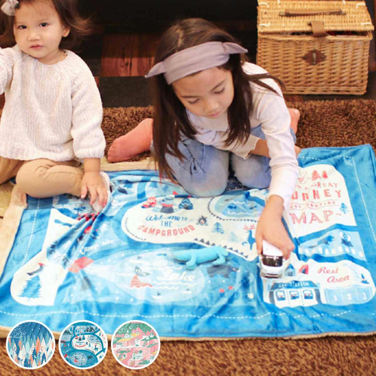 ブランケット 100×70cm ボア生地 クラシカル キッズ （ 遊べるブランケット ひざ掛け 膝掛け 毛布 ボア 北欧 おしゃれ キャップ アウトドア 子供 ベビー 防寒 あったか グッズ ） 【フォレスト】